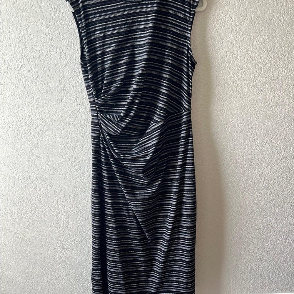 Sleeveless Black and White Striped Ruched Dress